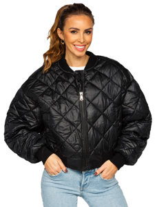 Women's Quilted Bomber Jacket Black Bolf J9089