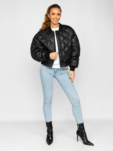 Women's Quilted Bomber Jacket Black Bolf J9089