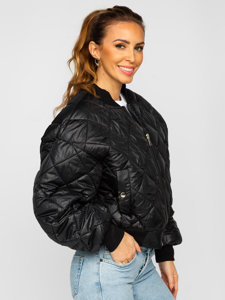 Women's Quilted Bomber Jacket Black Bolf J9089