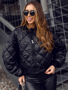 Women's Quilted Bomber Jacket Black Bolf J9089A