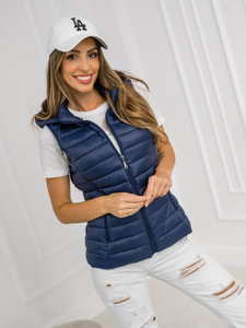 Women's Quilted Gilet with hood Navy Blue Bolf 16M9139