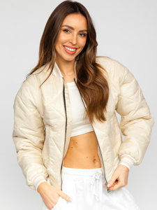 Women's Quilted Lightweight Bomber Jacket Beige Bolf 82556