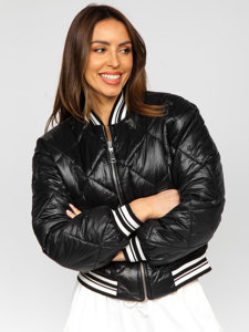 Women's Quilted Lightweight Bomber Jacket Black Bolf 82556