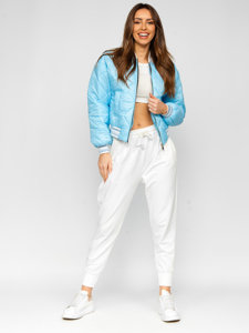 Women's Quilted Lightweight Bomber Jacket Sky Blue Bolf 82556