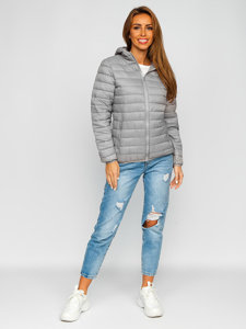 Women's Quilted Lightweight Hooded Jacket Grey Bolf M23036