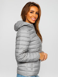 Women's Quilted Lightweight Hooded Jacket Grey Bolf M23036