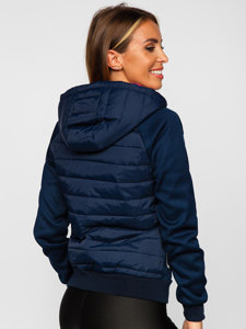 Women's Quilted Lightweight Hooded Jacket Navy Blue Bolf KSW4012