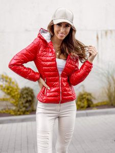 Women's Quilted Lightweight Hooded Jacket Red Bolf 9752