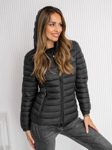 Women's Quilted Lightweight Jacket with hood Black Bolf 16M9101