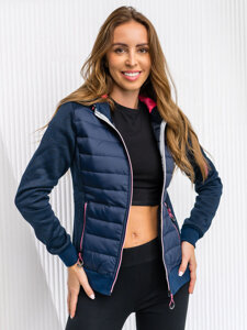 Women's Quilted Lightweight Jacket with hood Navy Blue Bolf KSW4001A1