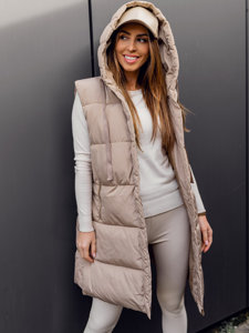 Women's Quilted Longline Oversize Gilet Beige Bolf 81266A