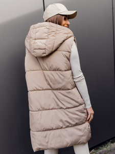 Women's Quilted Longline Oversize Gilet Beige Bolf 81266A