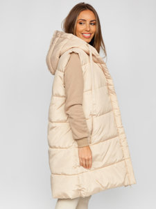 Women's Quilted Longline Oversize Gilet Light Beige Bolf 81266