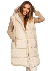 Women's Quilted Longline Oversize Gilet Light Beige Bolf 81266