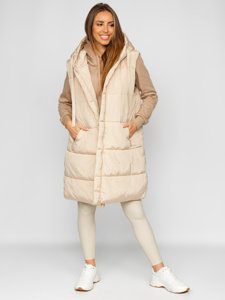 Women's Quilted Longline Oversize Gilet Light Beige Bolf 81266