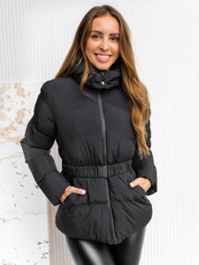 Women's Quilted Winter Hooded Jacket Black Bolf 23060