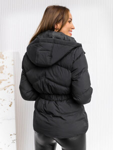 Women's Quilted Winter Hooded Jacket Black Bolf 23060