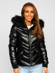 Women's Quilted Winter Hooded Jacket Black Bolf 23068