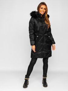 Women's Quilted Winter Hooded Jacket Black Bolf 23070