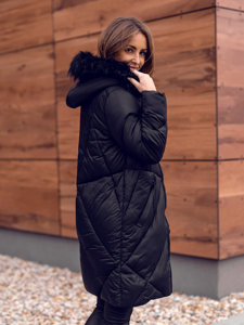 Women's Quilted Winter Hooded Jacket Black Bolf 23070