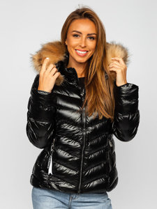 Women's Quilted Winter Hooded Jacket Black Bolf 6830