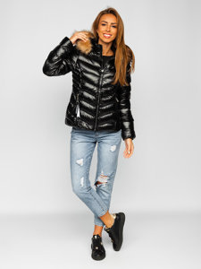 Women's Quilted Winter Hooded Jacket Black Bolf 6830