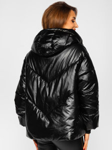 Women's Quilted Winter Hooded Jacket Black Bolf P6618