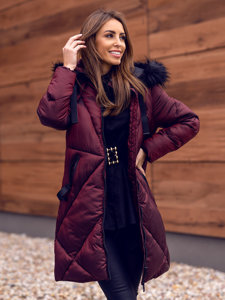 Women's Quilted Winter Hooded Jacket Claret Bolf 23070