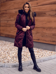 Women's Quilted Winter Hooded Jacket Claret Bolf 23070