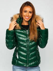 Women's Quilted Winter Hooded Jacket Green Bolf 6830