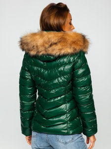 Women's Quilted Winter Hooded Jacket Green Bolf 6830