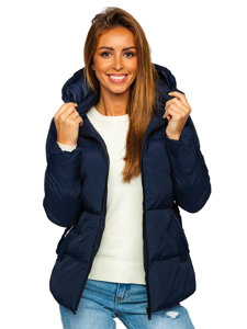 Women's Quilted Winter Hooded Jacket Navy Blue Bolf 23060