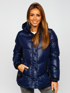 Women's Quilted Winter Hooded Jacket Navy Blue Bolf 23065