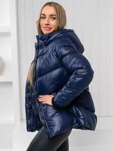 Women's Quilted Winter Hooded Jacket Navy Blue Bolf 23065