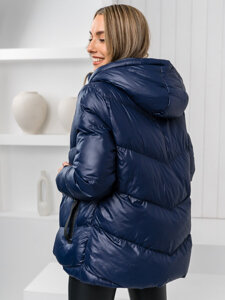 Women's Quilted Winter Hooded Jacket Navy Blue Bolf 23065