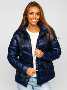 Women's Quilted Winter Hooded Jacket Navy Blue Bolf 23066