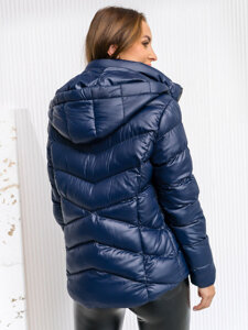 Women's Quilted Winter Hooded Jacket Navy Blue Bolf 23066