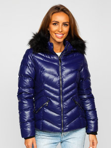 Women's Quilted Winter Hooded Jacket Navy Blue Bolf 23068