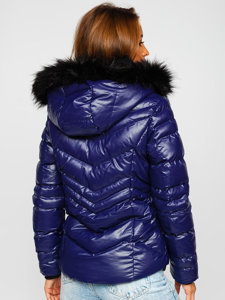 Women's Quilted Winter Hooded Jacket Navy Blue Bolf 23068