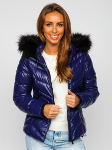 Women's Quilted Winter Hooded Jacket Navy Blue Bolf 23068