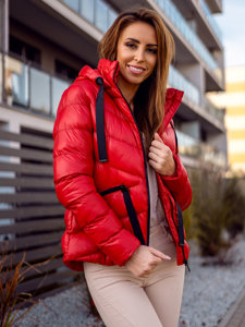 Women's Quilted Winter Hooded Jacket Red Bolf 23066