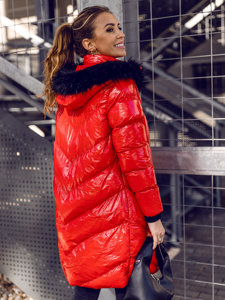 Women's Quilted Winter Hooded Jacket Red Bolf 23069