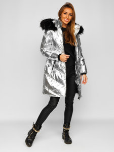 Women's Quilted Winter Hooded Jacket Silver Bolf 23069