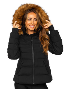 Women's Quilted Winter Jacket with Hood Black Bolf 5M768