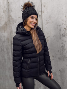 Women's Quilted Winter Jacket with Hood Black Bolf 5M769