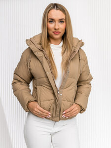 Women's Quilted Winter Jacket with hood Beige Bolf 16M9188