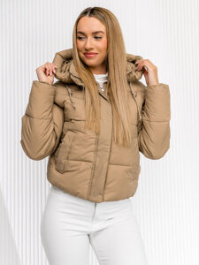 Women's Quilted Winter Jacket with hood Beige Bolf 16M9188