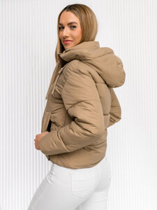 Women's Quilted Winter Jacket with hood Beige Bolf 16M9188