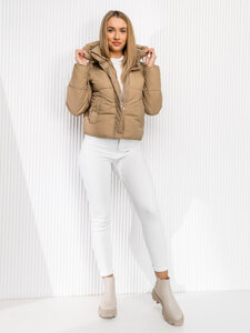 Women's Quilted Winter Jacket with hood Beige Bolf 16M9188