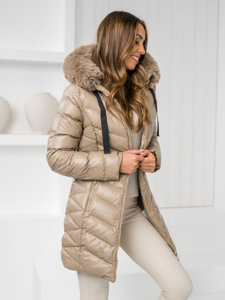 Women's Quilted Winter Jacket with hood Beige Bolf 5M3139